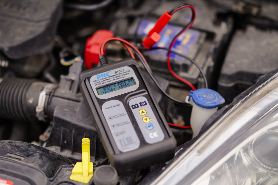 A car battery being tested